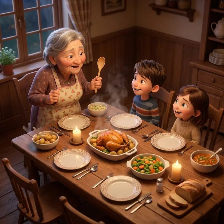 A crowded kitchen, a wooden spoon raised mid-sentence, the famous saying clearly on its way.