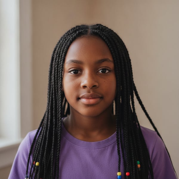 Reference portrait: Long braids with beads, age 8