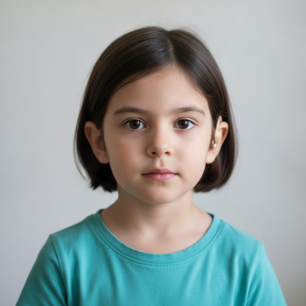 Reference portrait: A visible hearing aid, age 5