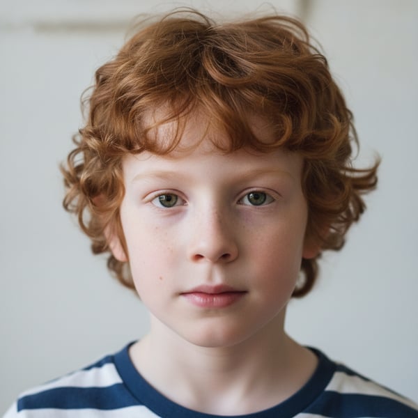 Reference portrait: Curly ginger hair and freckles, age 4.